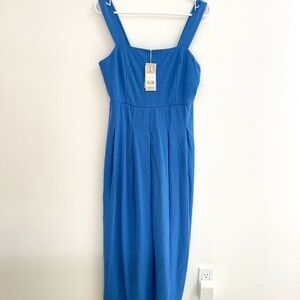 Boden, NWT Strappy Seersucker Midi Dress, Porcelain Blue, Size 6R